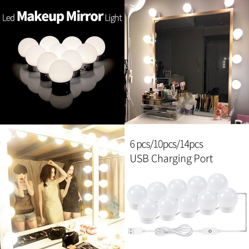 CanLing LED 12V Makeup Mirror Light Bulb Hollywood Vanity Lights Stepless Dimmable Wall Lamp 6 10 14Bulbs Kit for Dressing Table - MY WORLD