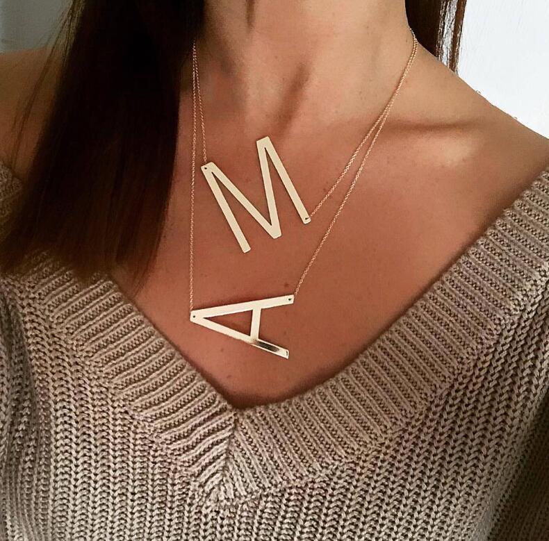 Large Initial Necklace 100% Stainless Steel Jewelry Big Letter Necklace A-Z Gold Color Necklace Monogram Necklace Gifts - MY WORLD