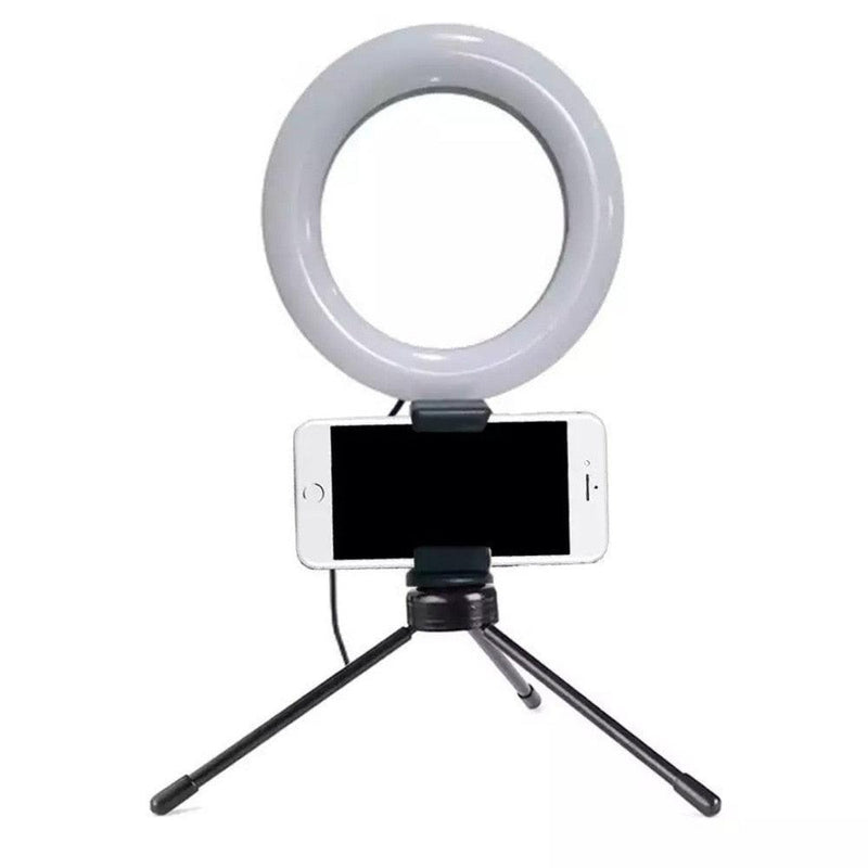 Iluminador Ring Light 6 Polegadas (16cm) com Tripe e Suporte para Celular - Ideal para Influenciador Digital, Video Conferencia - MY WORLD