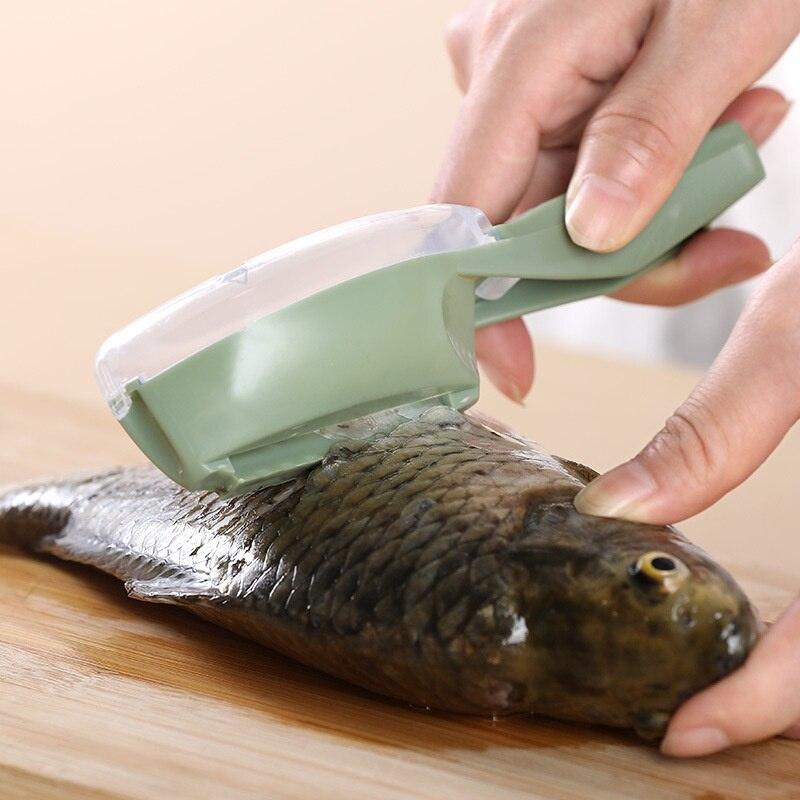 Household Fish Scale Planer with Cover Manual Fish Scale Scraper Kitchen Gadget Planer Scale Removal Brush - MY WORLD