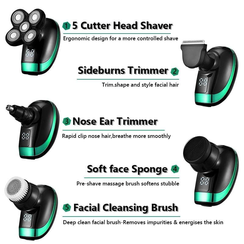 Barbeador Elétrico 5 EM 1  Recarregável para Homens de Barba Úmido-Seco Uso Duplo À Prova D' Água Carregamento Rápido - MY WORLD