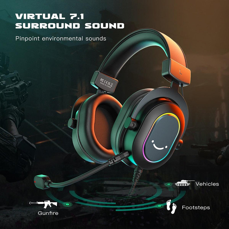 Fifine Dynamic RGB Gaming Headset with Mic Over-Ear Headphones 7.1 Surround Sound PC PS4 PS5 3 EQ Options Game Movie Music - MY WORLD