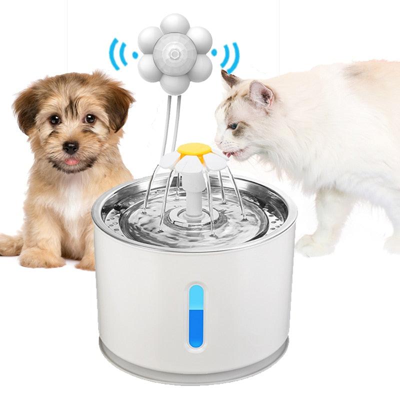 Automatic Cat Water Fountain Pet Dog Drinking Bowl with Infrared Motion Sensor Water Dispenser Feeder LED Lighting Power Adapter - MY WORLD