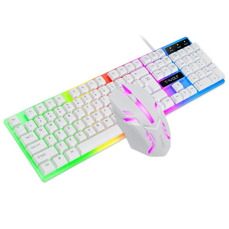 Keyboard Set English Wired Gaming Mouse and Keyboard Set Rainbow Backlit Gamer 104 Computer Waterproof Keyboard for PC Laptop - MY WORLD