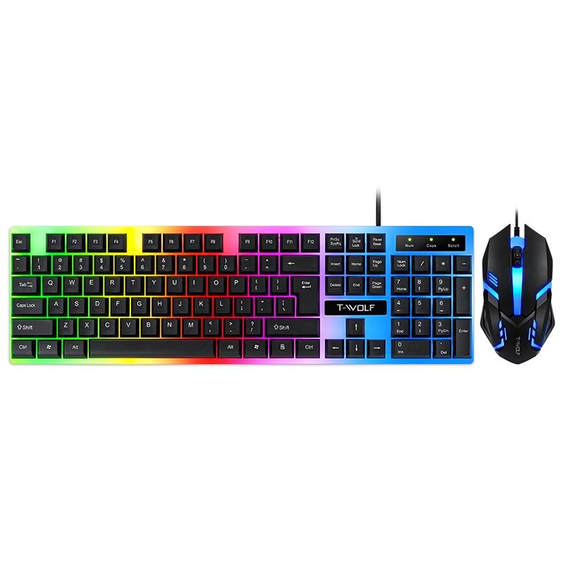 Keyboard Set English Wired Gaming Mouse and Keyboard Set Rainbow Backlit Gamer 104 Computer Waterproof Keyboard for PC Laptop - MY WORLD